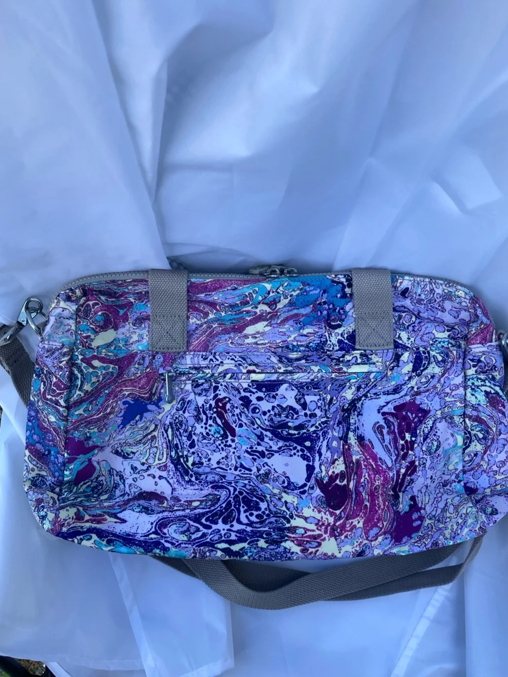 Kipling Cyrene Satchel/Crossbody Bag /Vibrant Swirl Watercolor Pattern /Like New - Picture 7 of 11